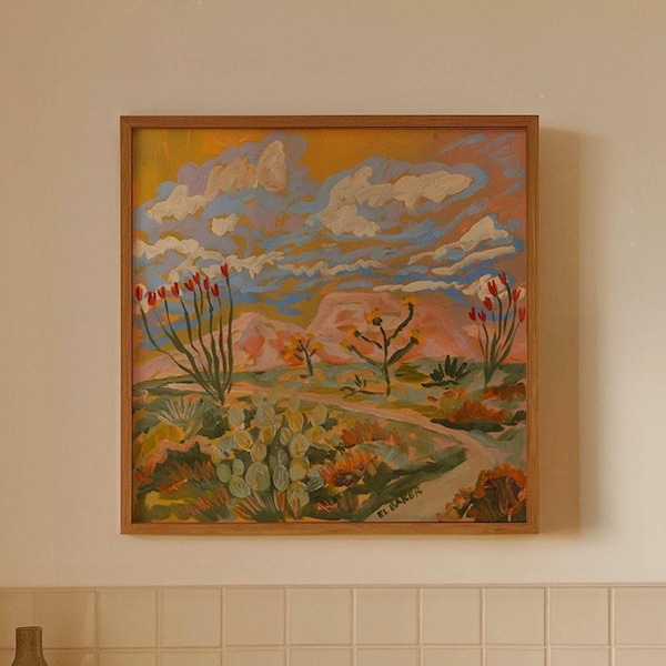 Lámina de paisaje desértico: Arte mural retro de viajes por Texas