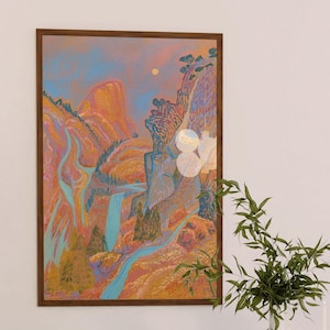 Pastell Yosemite Print: Vintage Mid-Century Modern Kalifornien Reiseplakat
