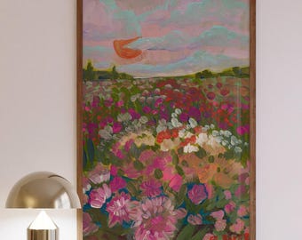 California Flower Farm Print | Colorful Floral Botanical Wall Art Decor | Los Angeles Traveling | Vintage Retro Nature Landscape Painting