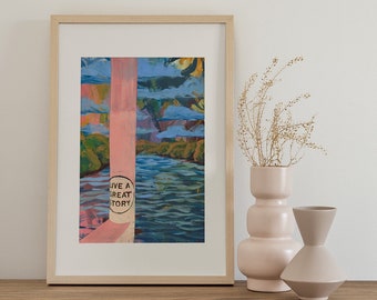 Austin Lady Bird Lake Trail Print | Texas Travel Poster | Colorful Saying Nature Art | Vintage Retro Decor | Zilker Barton Springs Painting