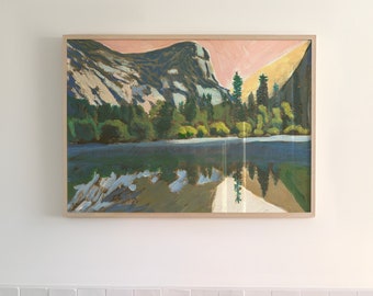 Pink Midcentury Modern Yosemite National Park Poster | Vintage Landscape Nature Art Print | California Wall Decor | Retro Pastel Travel Home