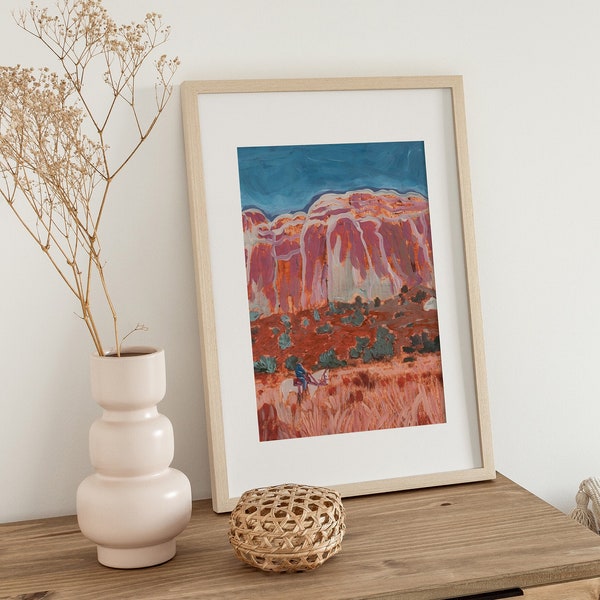 Southwestern Landscape Print | Rustic Cowboy Desert Wall Art | New Mexico Arizona Travel Poster | Horse Decor | Abstract Texas Painting