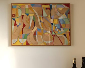 Midcentury Modern Abstract Art Print: Neutral Geometric Shapes