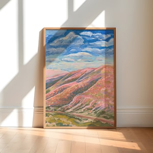 Pink Mountain Desert Print | Southwestern Landscape Wall Art | California Texas Arizona Travel Poster | Colorful Vintage Midcentury Modern