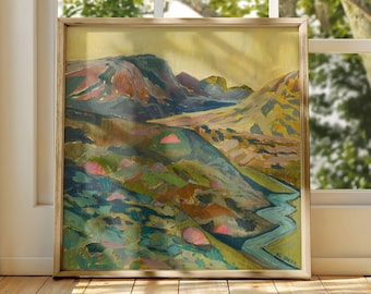 Paysage occidental moderne du milieu du siècle | vintage de voyage en Californie dans le Colorado | Décoration d'intérieur rétro colorée | Tableau nature sud-ouest