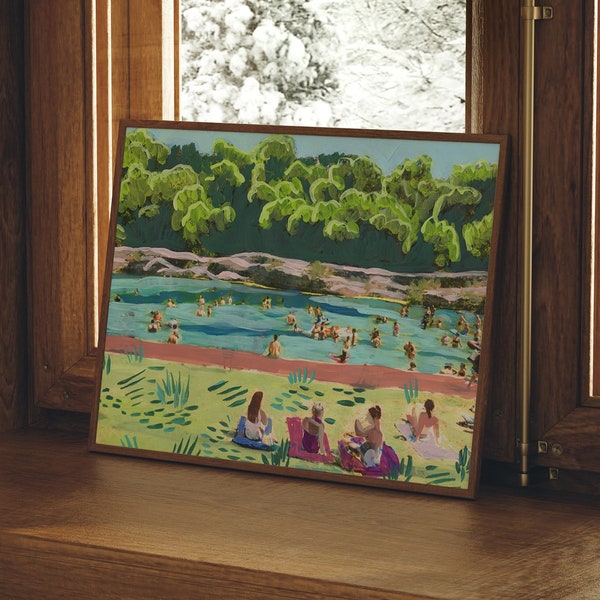 Barton Springs Art Print | Austin Swimming Pool Painting | Texas Travel Poster | Austin Wall Art | Lake Austin Gift | Zilker Park Print