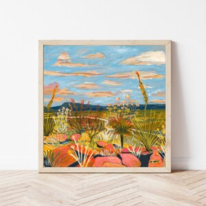 Western Botanical Landscape Print | Big Bend National Park Cactus Poster | Colorful Agave Desert Decor | Retro Terlingua Rocks