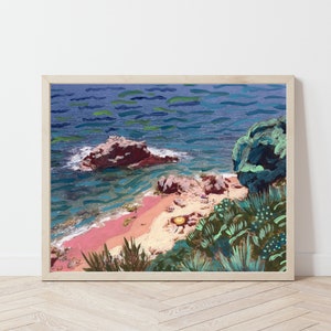 Spain Coastal Decor Travel Poster Mediterranean Wall Art Retro Europe Print California Beach Painting Ocean Decor Vintage Art image 3