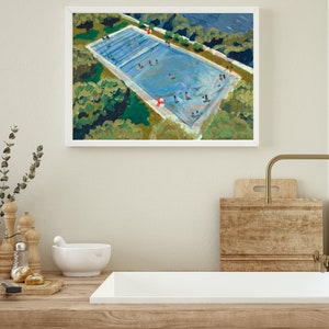 Deep Eddy Swimming Pool Print | Austin Texas Travel Poster | Colorful Hill Country Home Decor | Modern Lady Bird Lake Painting | Zilker Park