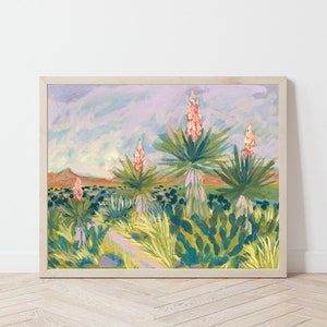 Western Yucca Botanical Print West Texas Travel Poster Big Bend National Park Alpine Marfa Wall Art Prickly Pear Cactus Painting image 3