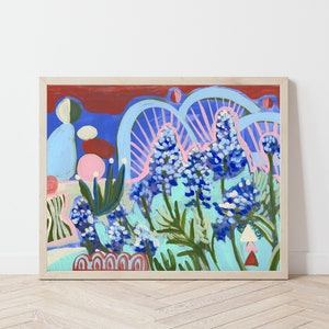 Bluebonnets Print | Austin Texas Decor | Abstract Texas Hill Country | Midcentury Modern Art | Botanical Wildflowers Poster