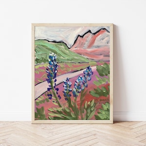 Bluebonnets Art Print | Texas Travel Poster | Austin Texas Wildflowers | Abstract Nature Decor | Big Bend National Park Painting