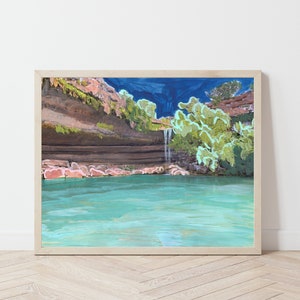 Hamilton Pool Art Print | Austin Wall Decor | Texas Hill Country Painting | Austin River Poster | Abstract Texas Landscape