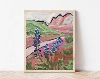 Bluebonnets Art Print | Texas Travel Poster | Austin Texas Wildflowers | Abstract Nature Decor | Big Bend National Park Painting