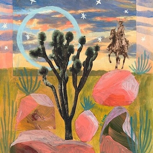 Desert Sunset Rocks Print | Vintage Western Cowboy | Southwestern Travel Art | Midcentury Modern Retro Joshua Tree National Park | Decor