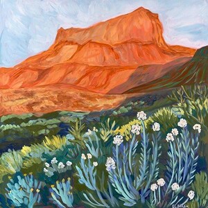 Big Bend National Park Sunset Print | Texas Travel Poster | Marfa Wildflowers | Abstract Mountain Landscape Painting | Southwestern Decor