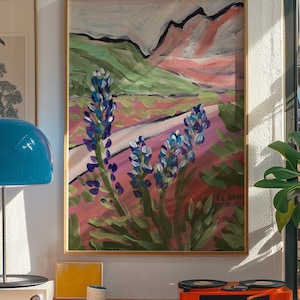 Impresión artística de Bluebonnets: pintura de flores silvestres de Texas, decoración natural abstracta