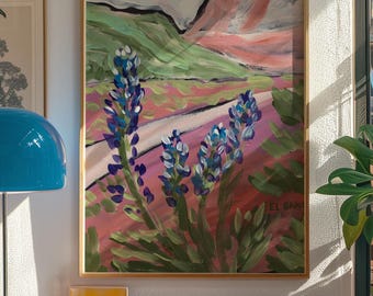 Bluebonnets Art Print: Texas Wildflower Painting, Abstract Nature Decor