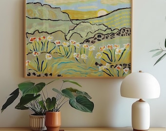 Light Green Landscape Print: Abstract Texas Wall Art