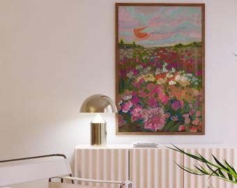 California Flower Farm Print: Vintage Botanical Landscape Art