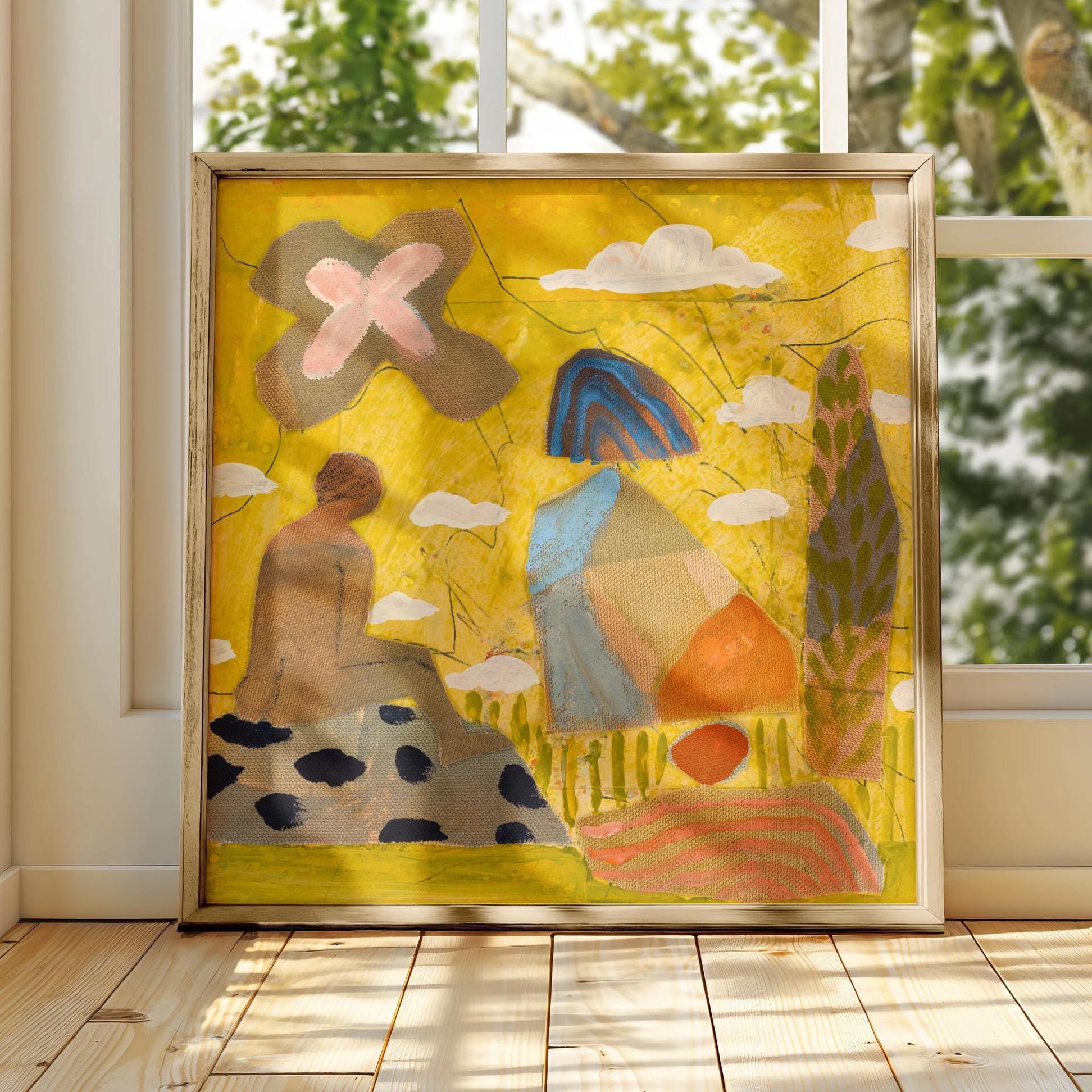 Abstract Desert Landscape Art Print: Yellow Boho Home Decor