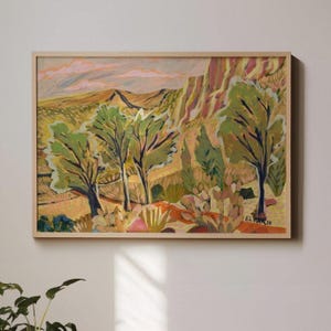 Gravura artística vintage do deserto do Texas: Paisagem de cactos do sudoeste americano imagem 1