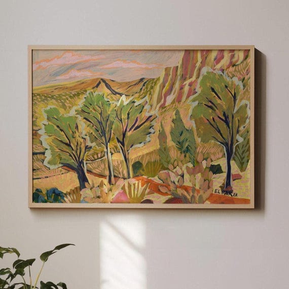 Vintage Texas Desert Art Print: Southwestern Cactus Landscape