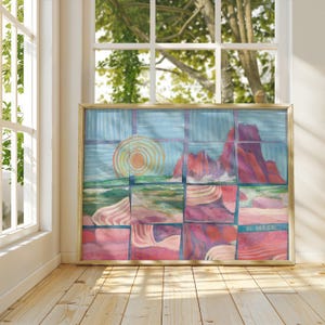 Impresión de collage costero / Arte mural de playa oceánica de California / Póster moderno vintage de mediados de siglo / Decoración de viaje de San Francisco y Los Ángeles / Retro
