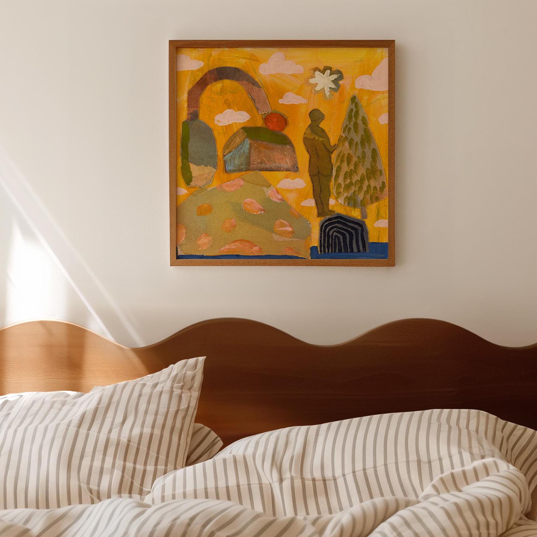 アンティーク　絵画　自然　山　木 Retro Nature Abstract Figure Art Print, Forest Landscape