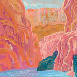 Pink Canyon Print | National Park Poster | West Texas Travel Painting | Western Desert Decor | Midcentury Modern Vintage Nature Wall Art