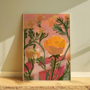 Impresión de la Rosa Amarilla de Texas / Decoración floral abstracta / Póster de collage vintage / Pintura de flores botánicas de mediados de siglo / Regalo de viaje a Texas
