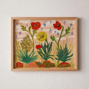 Lámina artística de amapolas de California: decoración botánica moderna de mediados de siglo para el hogar.