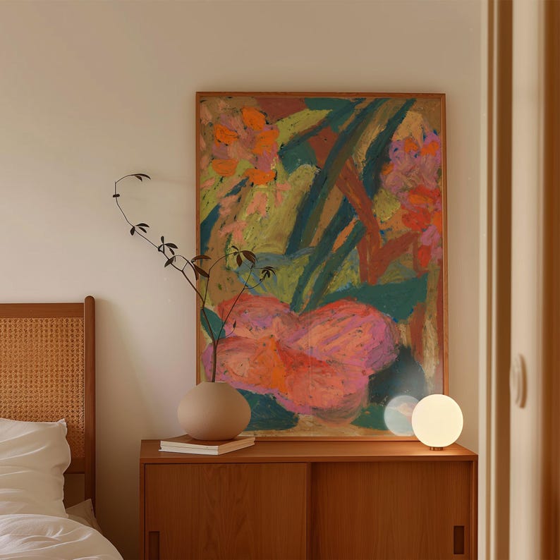 Oil Pastel Flower Giclee Print: Modern Boho Floral Wall Art image 1