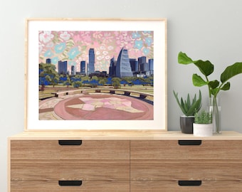 Austin Skyline Print: Retro Blumen Texas Reiseplakat