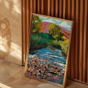 New Mexico Fluss Reise Poster | Vintage Midcentury moderne bunte Collage | Südwestlichen Wüstendekor | Natur Wald Wand Kunst | Santa Fe