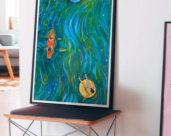 San Marcos River Art Print: Texas Kayaking Tubing Painting