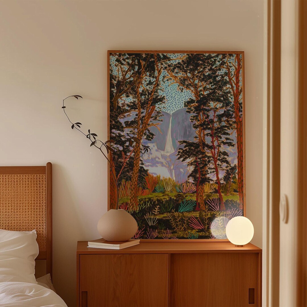 Yosemite National Park Print: Mid-Century Modern Embroidered Art