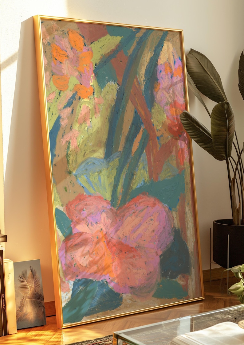 Oil Pastel Flower Giclee Print: Modern Boho Floral Wall Art image 6