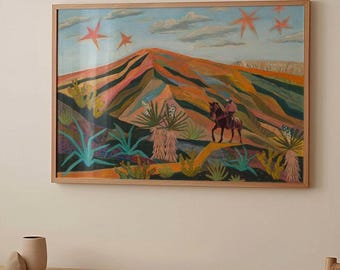 Cowboy Desert Painting: Mid-Century Modern Western Wall Art