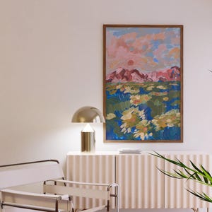 Wildblumen Berglandschaft Poster | Retro Vintage bunte Blumen | Kalifornien Botanische Wandkunst | Wüstennatur Reiseposter
