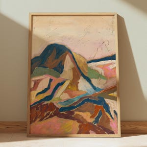 Arte abstrata do sudoeste da montanha, impressão de pintura moderna de meados do século, paisagem de parque nacional maximalista, casa eclética vintage, decoração boho