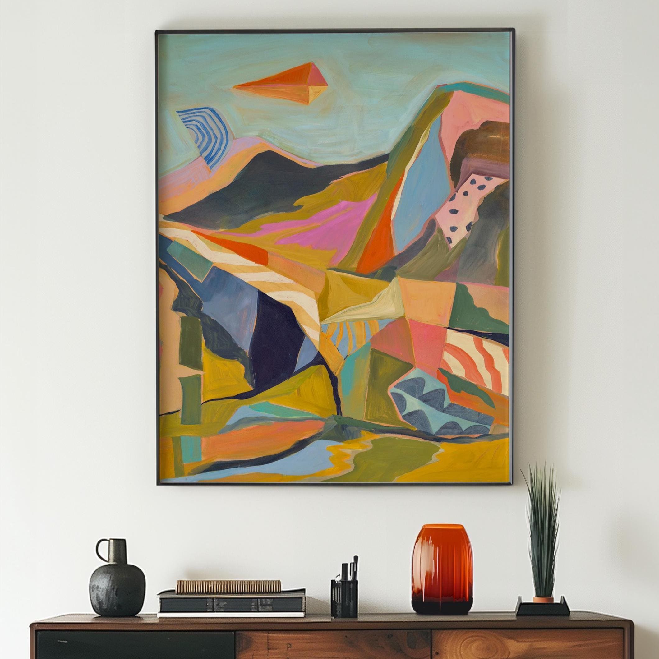 Mid-Century Modern Mountain Print: Retro Desert Landscape Art