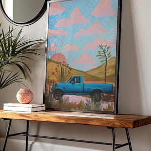 Ford LKW Collage Print | West Texas Reise-Plakat | Kaktus Sukkulenten Gemälde | Abstrakte Kunst Big Bend | Rustikales Dekor des Südwestens