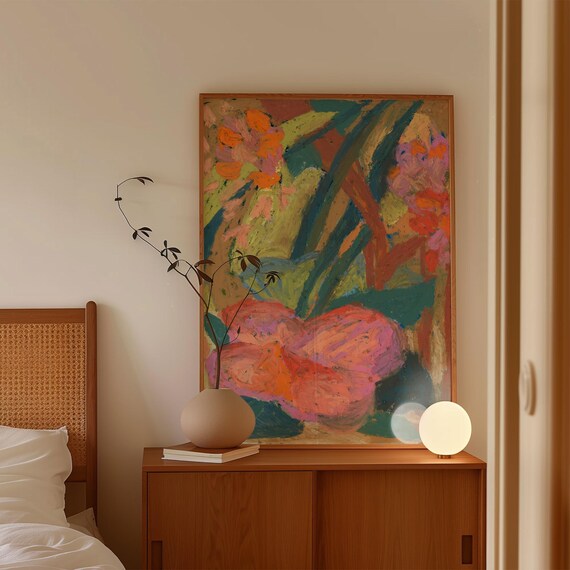 Oil Pastel Flower Giclee Print: Modern Boho Floral Wall Art