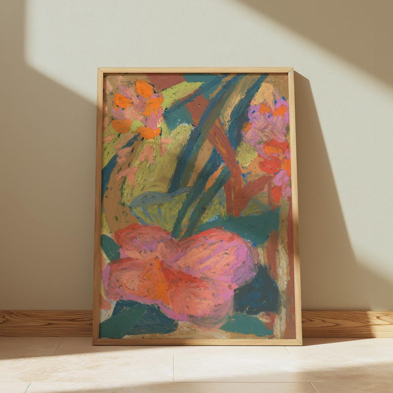 Oil Pastel Flower Giclee Print: Modern Boho Floral Wall Art image 3