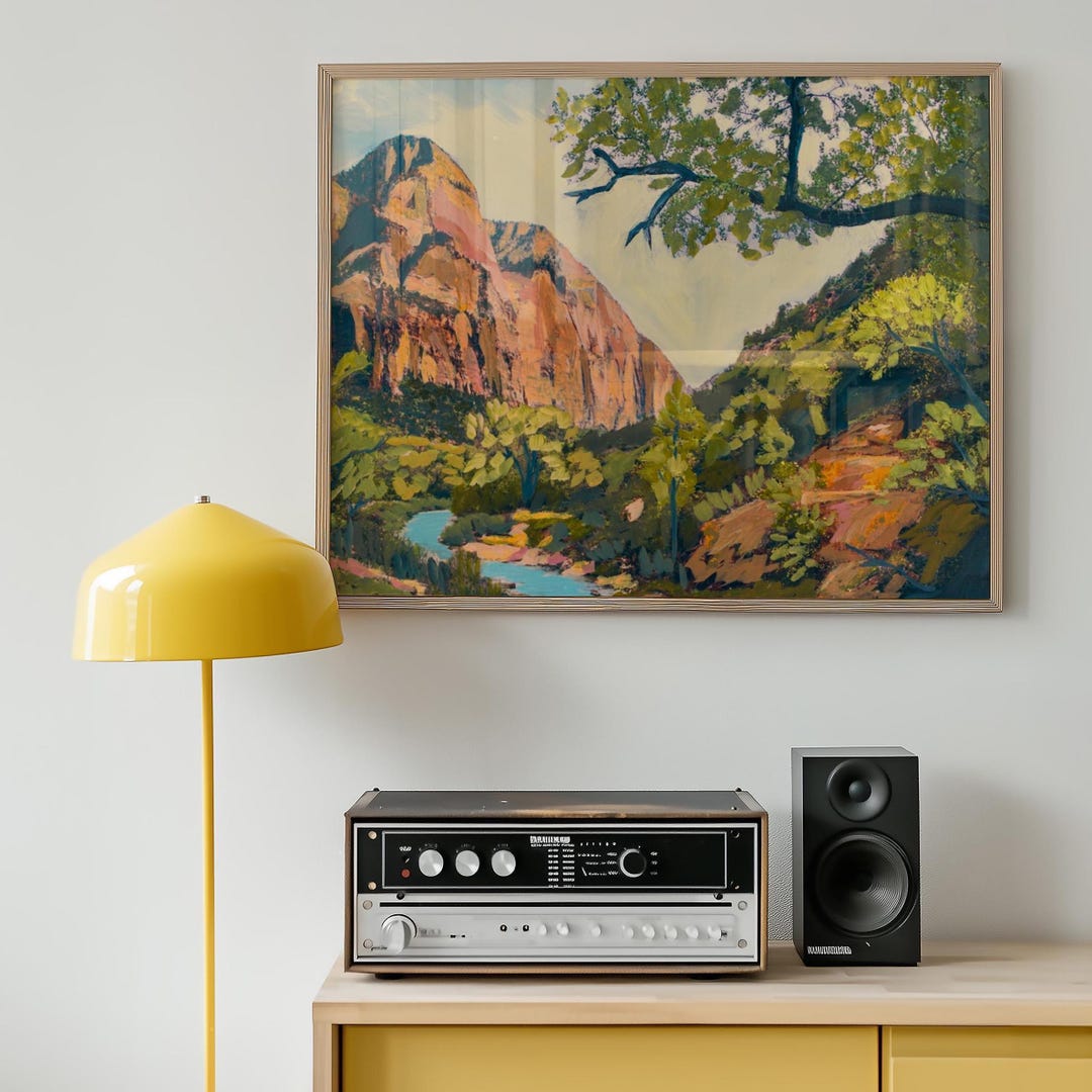 Zion National Park Print: Desert Landscape, Mid-Century Modern Wall Art