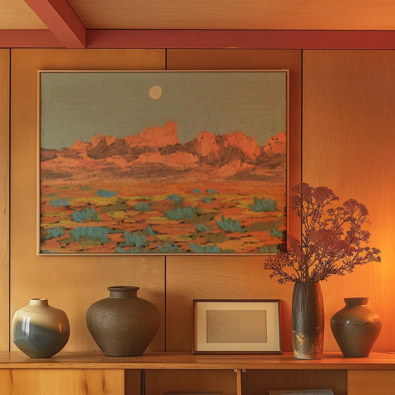 Pastel Art Print: Big Bend National Park Moon Sunset - Mid-Century Modern Western Cactus Poster image 6