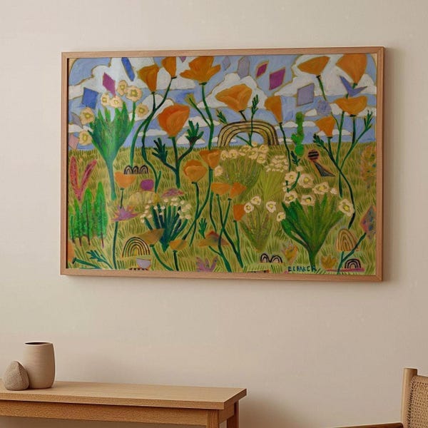 Orange Poppy Field Art Print: California Landscape Poster