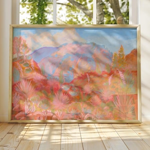 Pastel Southwestern Landscape Print: Retro Western Agave Yucca Painting