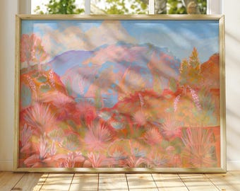 Pastel Southwestern Landscape Print: Retro Western Agave Yucca Painting